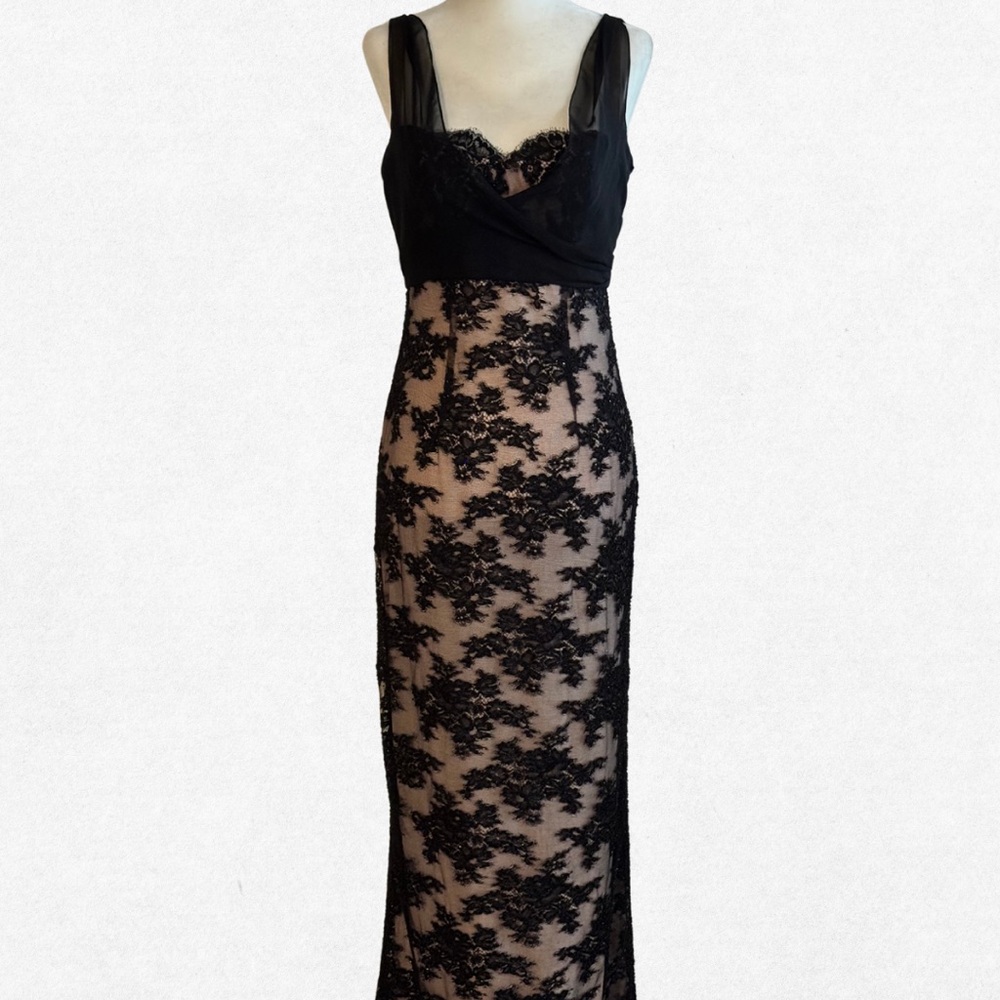 Bob Mackie Boutique Black & Nude Beaded French Lace Evening Gown size 4